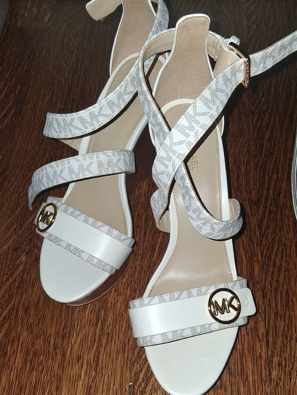 Michael Kors White & Signature Logo-Strap Block Heels